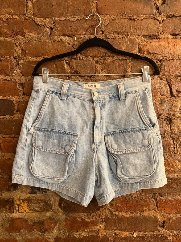 Agolde Light Blue Denim Utility Shorts